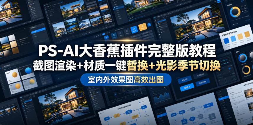 PS-AI大香蕉插件完整版教程，截图渲染+材质一键替换+光影季节切换，室内外效果图高效出图高阶课程-点子口袋网
