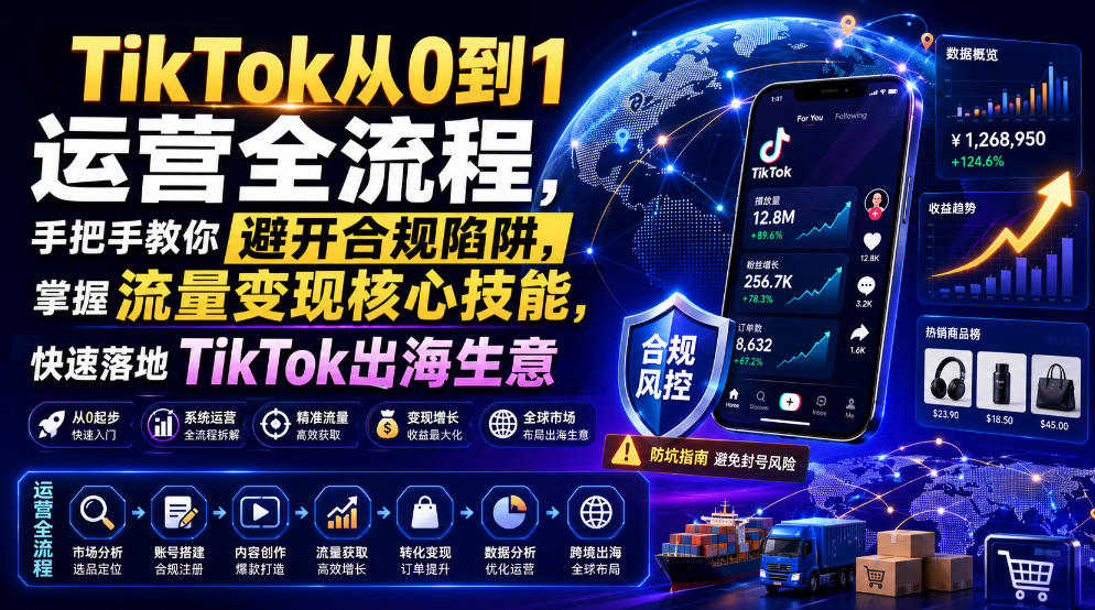 TikTok从0到1运营全流程，手把手教你避开合规陷阱，掌握流量变现核心技能，快速落地TikTok出海生意（更新7月）-点子口袋网