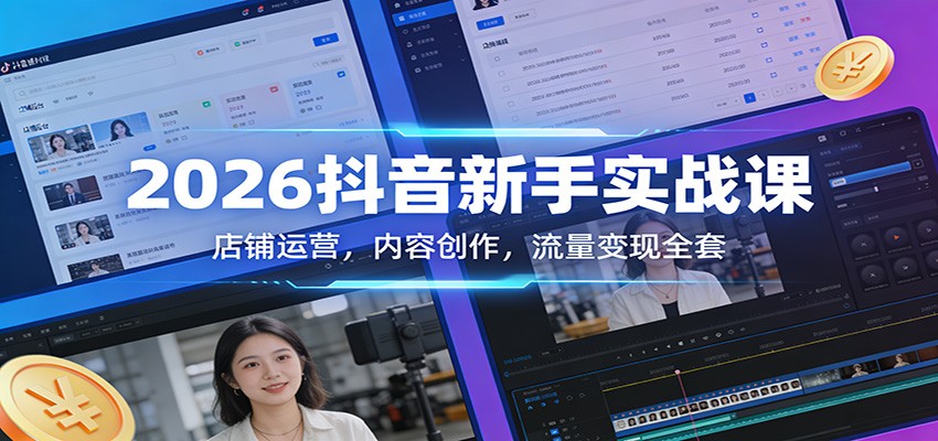2026抖音新手实战课：店铺运营，内容创作，流量变现全套-点子口袋网