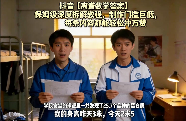 抖音【离谱数学答案】保姆级深度拆解教程，制作门槛巨低，每条内容都能轻松冲万赞，附详细步骤-点子口袋网