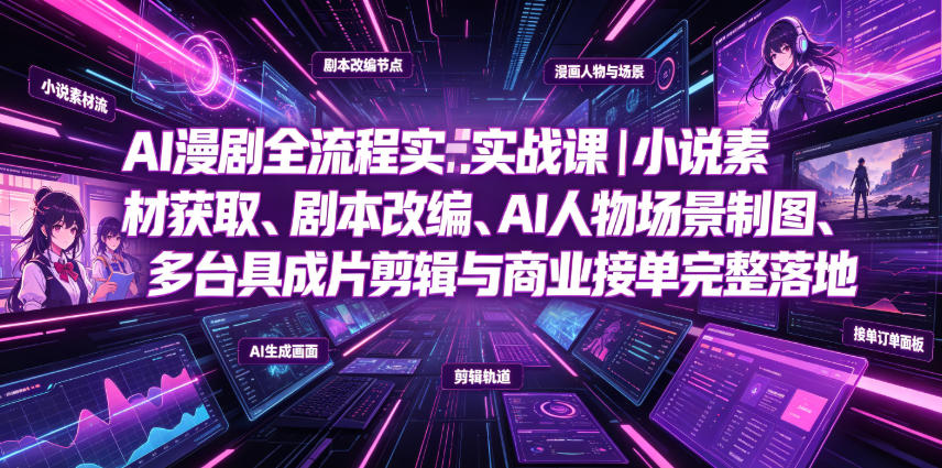 AI漫剧全流程实战课｜小说素材获取、剧本改编、AI人物场景制图、多工具成片剪辑、平台付费变现与商业接单完整落地-点子口袋网
