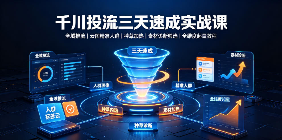 千川投流三天速成实战课｜全域推流、云图精准人群、种草加热、素材诊断筛选全维度起量教程-点子口袋网