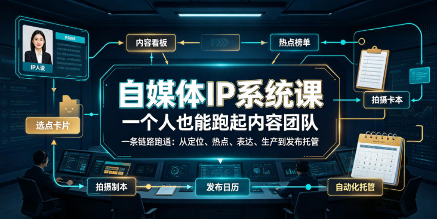 自媒体IP系统课，一个人也能跑起内容团队，一条链路跑通，从定位、热点、表达、生产到发布托管-点子口袋网
