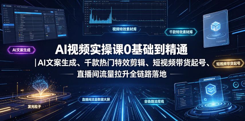 AI视频实操课0基础到精通｜AI文案生成、千款热门特效剪辑、短视频带货起号、直播间流量拉升全链路落地-点子口袋网