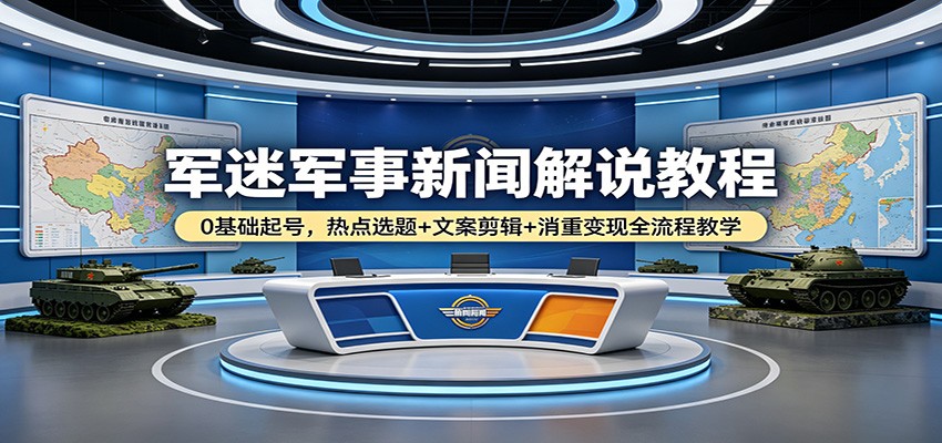 军迷军事新闻解说教程：0基础起号，热点选题+文案剪辑+消重变现全流程教学-点子口袋网