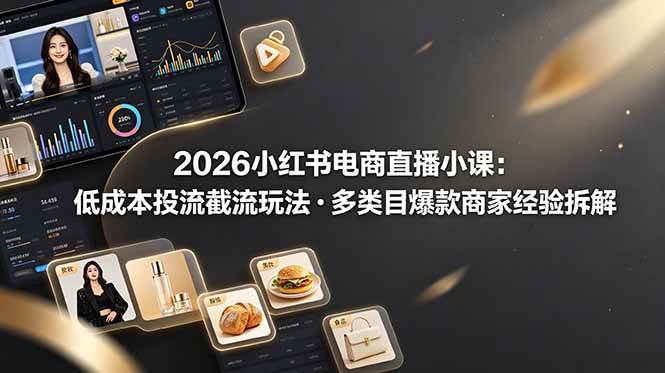 （19034期）2026小红书电商直播小课，低成本投流截流玩法，多类目爆款商家经验完整拆解教学-点子口袋网