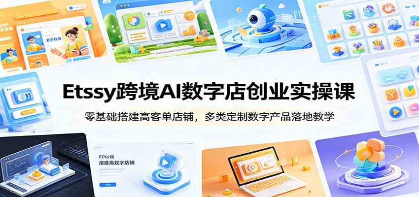 Etsy跨境AI数字店创业实操课：零基础搭建高客单店铺，多类定制数字产品落地教学-点子口袋网