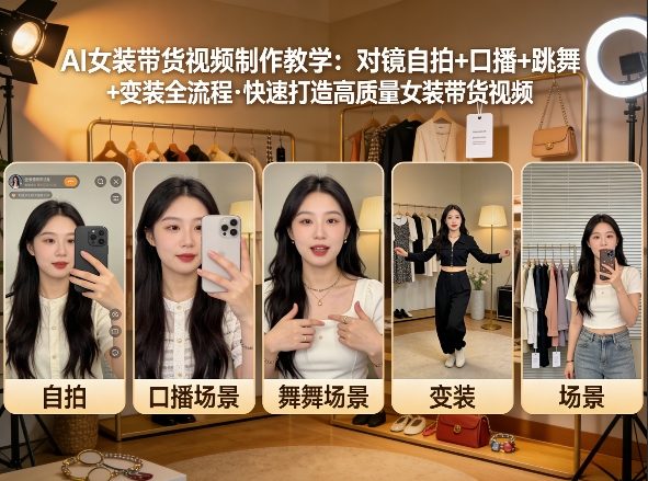 AI女装带货视频制作教学，对镜自拍、口播、跳舞、变装全流程，快速打造高质量女装带货视频-点子口袋网