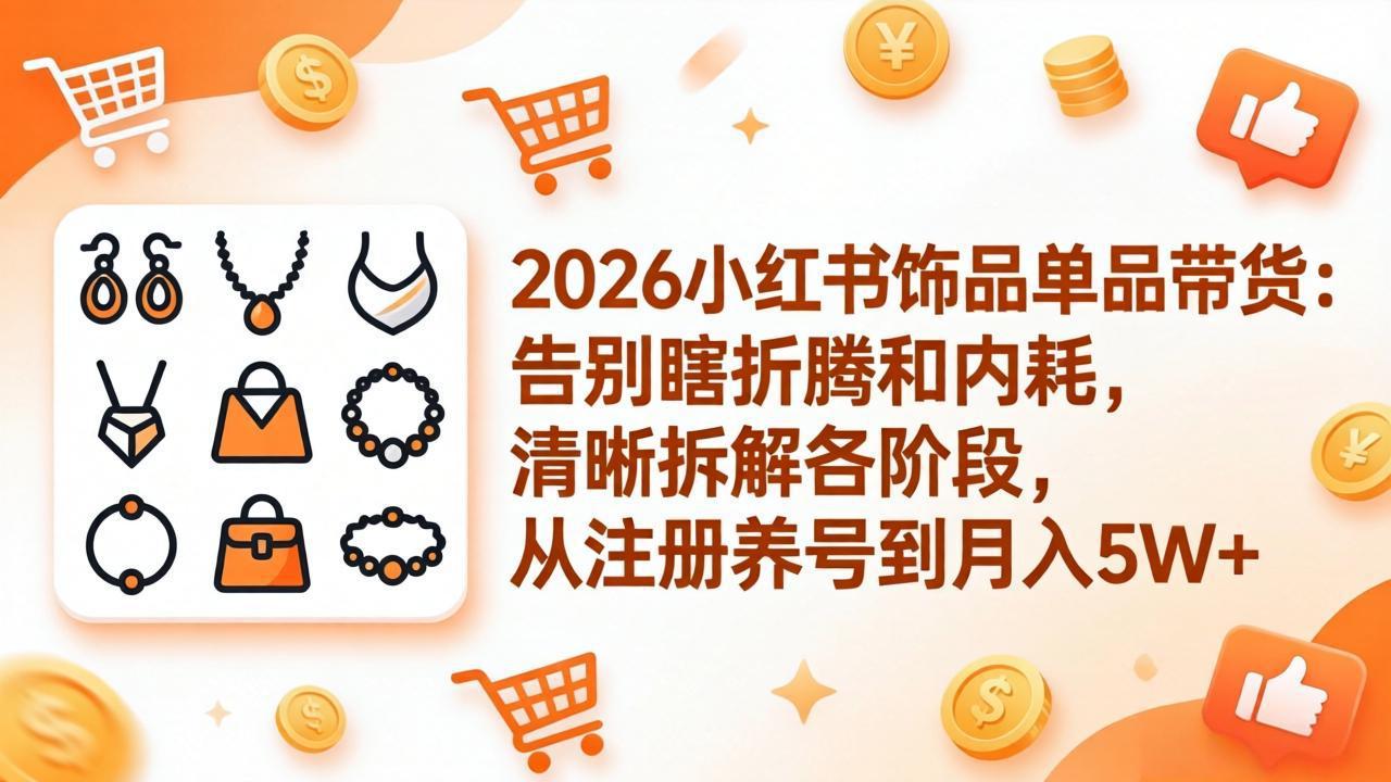 2026小红书饰品单品带货：告别瞎折腾和内耗，清晰拆解各阶段，从注册养号到月入5W+-点子口袋网