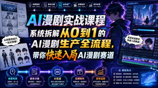 AI漫剧实战课程，系统拆解从0到1的AI漫剧生产全流程，带你快速入局AI漫剧赛道-点子口袋网