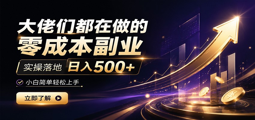 大佬们都在做的零成本副业，实操落地日入500+，小白一秒上手-点子口袋网