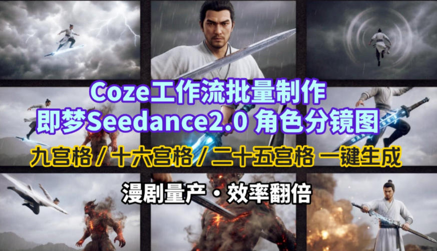 Coze工作流批量制作即梦Seedance2.0角色分镜图，九宫格-十六宫格-二十五宫格一键生成，漫剧量产，效率翻倍-点子口袋网