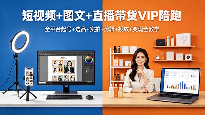 短视频+图文+直播带货VIP陪跑，全平台起号+选品+实拍+剪辑+投放+变现全教学-点子口袋网