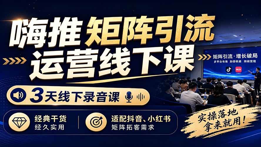 （19552期）嗨推矩阵引流运营线下课，3天线下录音课，经典干货经久实用，适配抖音、小红书矩阵拓客需求-点子口袋网