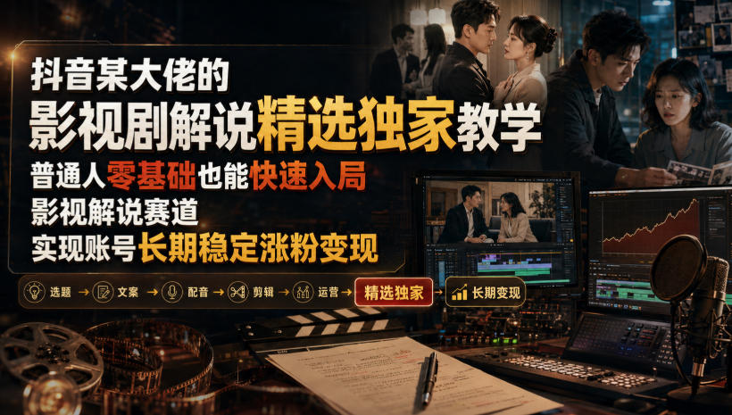 抖音某大佬的影视剧解说精选独家教学，普通人零基础也能快速入局影视解说赛道，实现账号长期稳定变现-点子口袋网