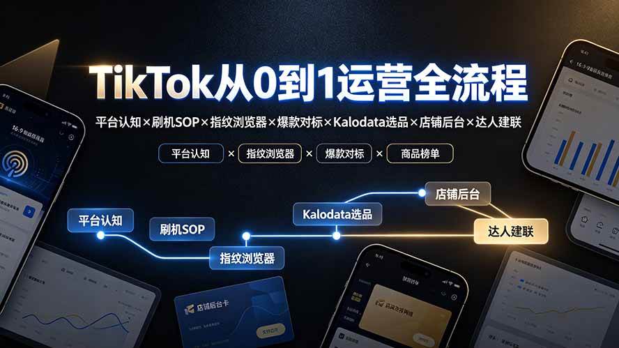 （19480期）TikTok从0到1运营全流程：平台认知×刷机SOP×指纹浏览器×爆款对标×Kalodata选品×店铺后台×达人建联-点子口袋网