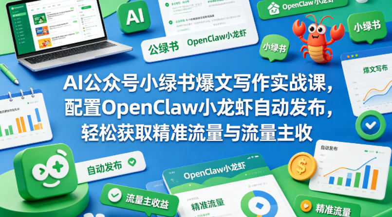AI公众号小绿书爆文写作实战课，配置OpenClaw小龙虾自动发布，轻松获取精准流量与流量主收益-点子口袋网