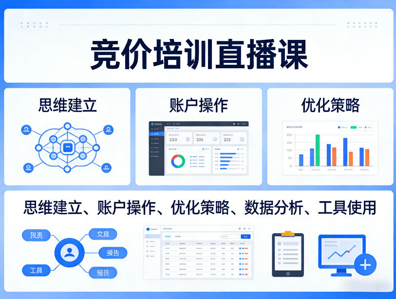 竞价培训直播课，覆盖思维建立、账户操作、优化策略、数据分析、工具使用等，全方位提升效果-点子口袋网
