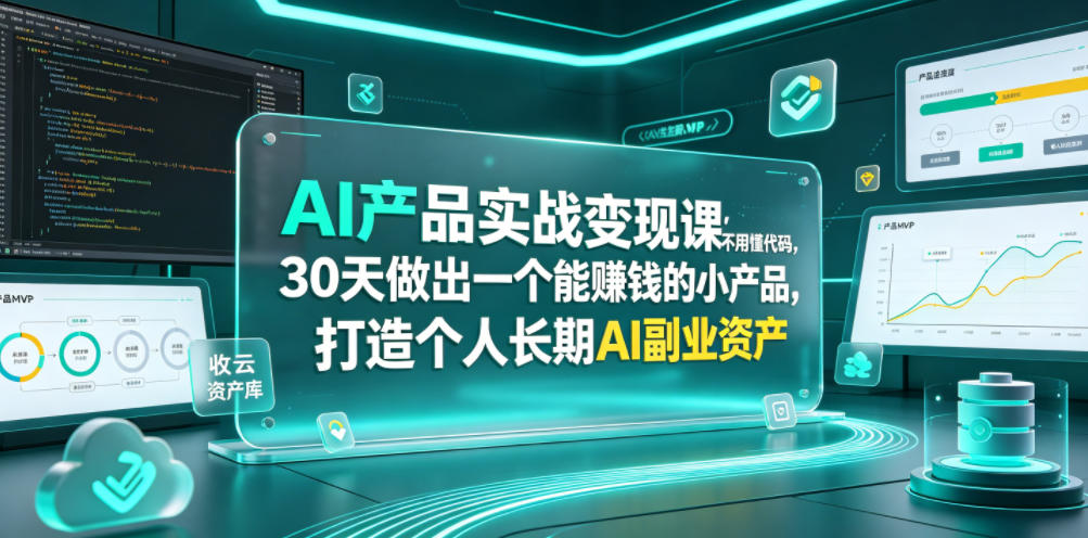 AI产品实战变现课，不用懂代码，30天做出一个能賺钱的小产品，打造个人长期AI副业资产-点子口袋网