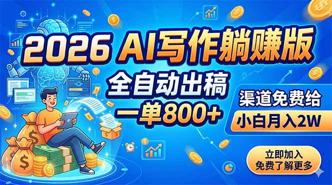 (18885期)2026 AI写作躺赚版:全自动出稿,一单800+,渠道免费给,小白月入2W (18885期)2026 AI写作躺赚版:全自动出稿,一单800+,渠道免费给,小白月入2W