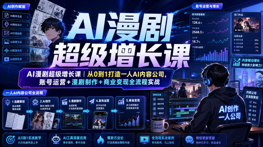 AI漫剧超级增长课｜从0到1打造一人AI内容公司，账号运营+漫剧制作+商业变现全流程实战-点子口袋网