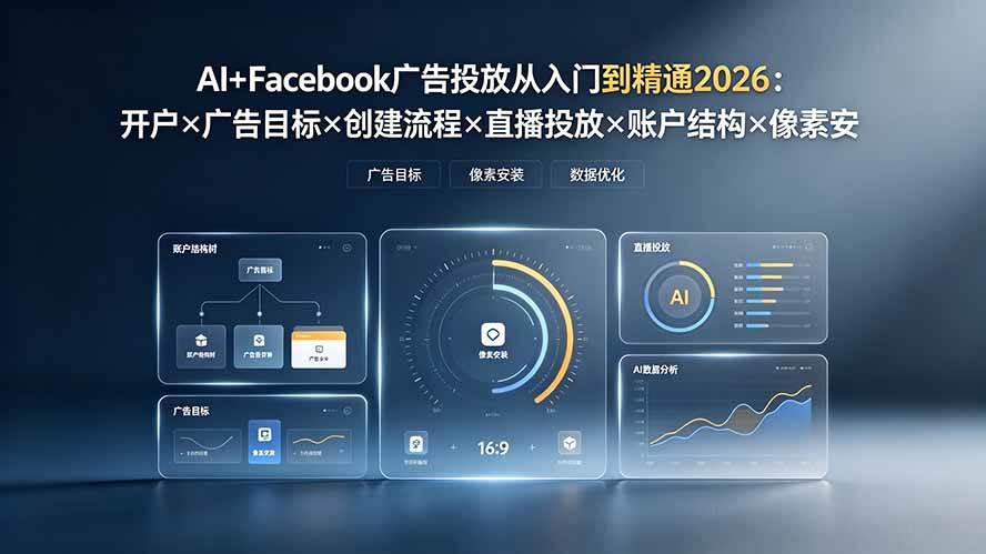 （19465期）AI+Facebook广告投放从入门到精通2026：开户×广告目标×创建流程×直播投放×账户结构×像素安装×AI赋能-点子口袋网