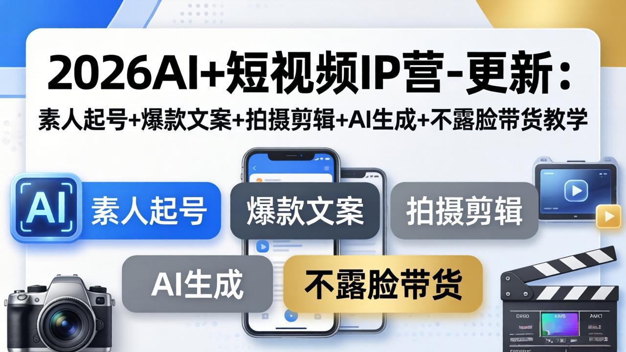 2026AI+短视频IP营-更新：素人起号+爆款文案+拍摄剪辑+AI生成+不露脸带货教学-点子口袋网