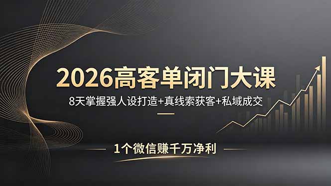 2026高客单闭门大课，8 天掌握强人设打造 + 真线索获客 + 私域成交，1 个微信赚千万净利-点子口袋网