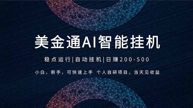 2026风口项目，美金通AI智能挂机，自研项目，当天见收益，小白新手可快速上手-点子口袋网