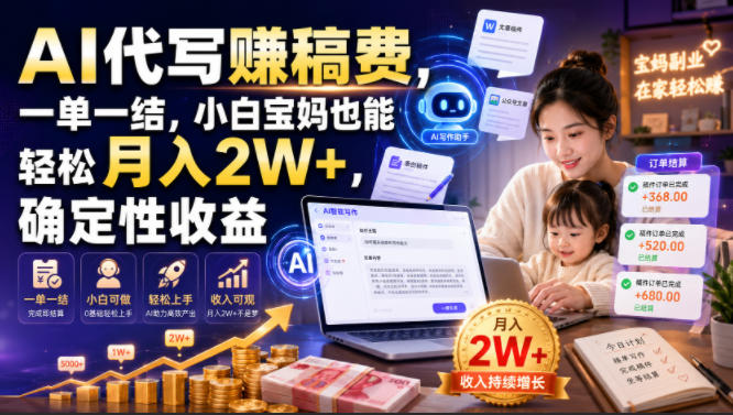 AI代写賺稿费，一单一结，小白宝妈也能轻松月入2W+，确定性收益【揭秘】-点子口袋网