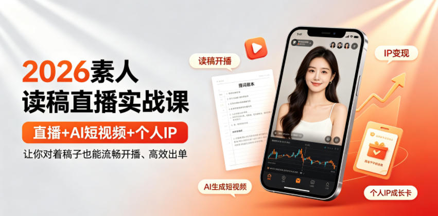 2026素人读稿直播实战课｜直播+AI短视频+个人IP，让你对着稿子也能流畅开播、高效出单-点子口袋网
