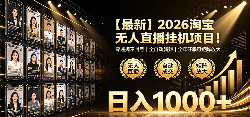 最新2026淘宝无人直播挂机项目！零违规不封号，全自动躺赚，日入1000+-点子口袋网