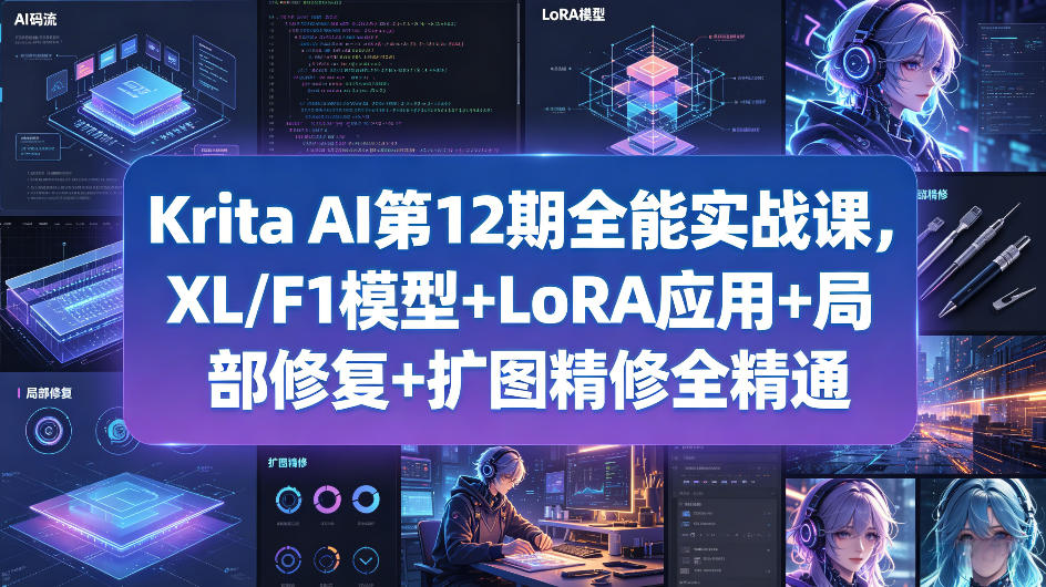Krita AI第12期全能实战课，XL/F1模型+LoRA应用+局部修复+扩图精修全精通-点子口袋网