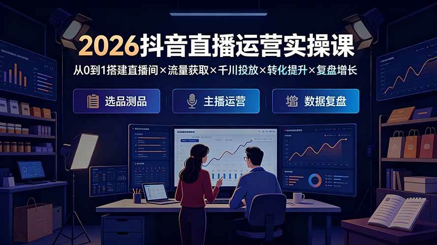 （19343期）2026抖音直播运营实操课：从0到1搭建直播间×流量获取×千川投放×转化提升×复盘增长，系统掌握完整闭环-点子口袋网