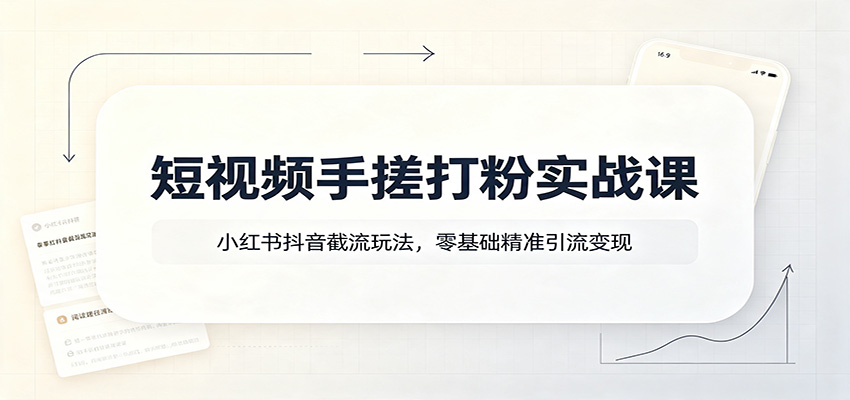 短视频手搓打粉实战课：小红书抖音截流玩法，零基础精准引流变现-点子口袋网
