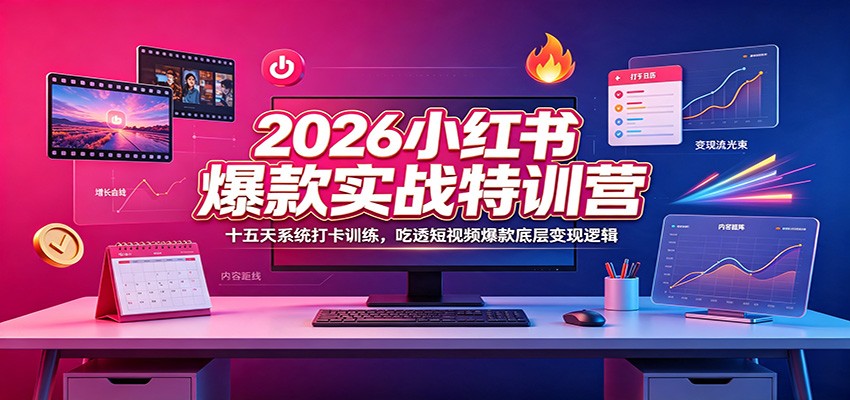2026小红书爆款实战特训营：十五天系统打卡训练，吃透短视频爆款底层变现逻辑-点子口袋网