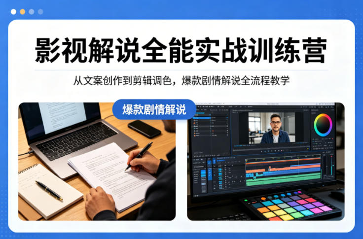 影视解说全能实战训练营：从文案创作到剪辑调色，爆款剧情解说全流程教学-点子口袋网