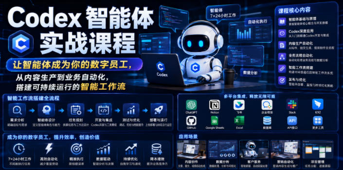Codex智能体实战课程，让智能体成为你的数字员工，从内容生产到业务自动化，搭建可持续运行的智能工作流-点子口袋网