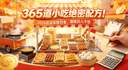 365道小吃绝密配方！2026低成本轻创业，摆摊日入不愁-点子口袋网