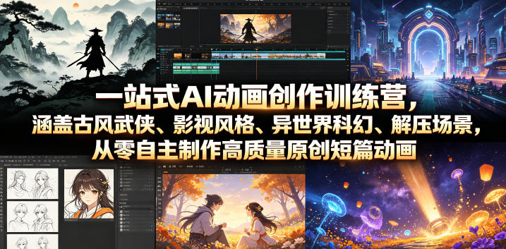 一站式AI动画创作训练营，涵盖古风武侠、影视风格、异世界科幻、解压场景，从零自主制作高质量原创短篇动画-点子口袋网