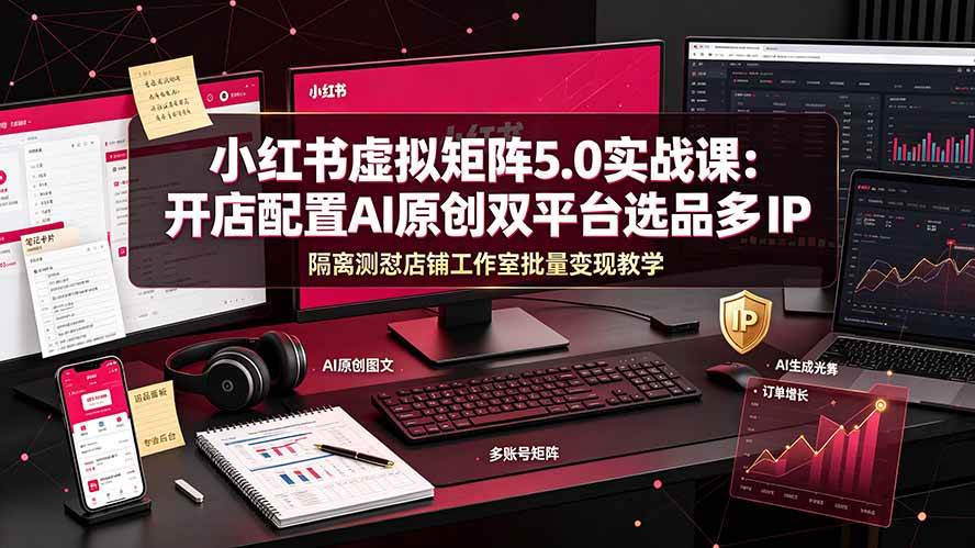 （19521期）小红书虚拟矩阵5.0实战课：开店配置｜AI原创｜双平台选品｜多IP隔离｜测怼店铺工作室批量变现实操教学-点子口袋网