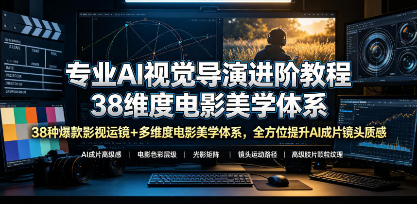 专业AI视觉导演进阶教程，38种爆款影视运镜+多维度电影美学体系，全方位提升AI成片高级感与镜头质感-点子口袋网