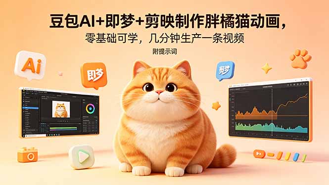 豆包AI+即梦+剪映制作胖橘猫动画，零基础可学，几分钟生产一条视频，附提示词-点子口袋网