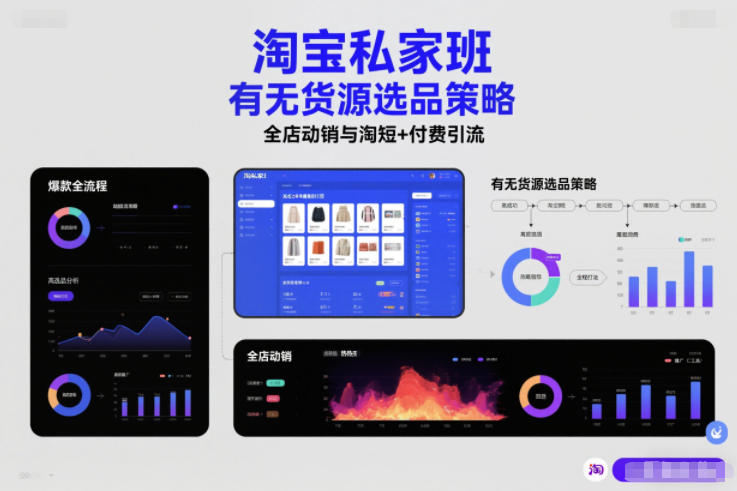 淘宝私家班，有无货源选品策略，高成功率爆款全流程打法，全店动销与淘短+付费引流(更新2026年5月22日)-点子口袋网