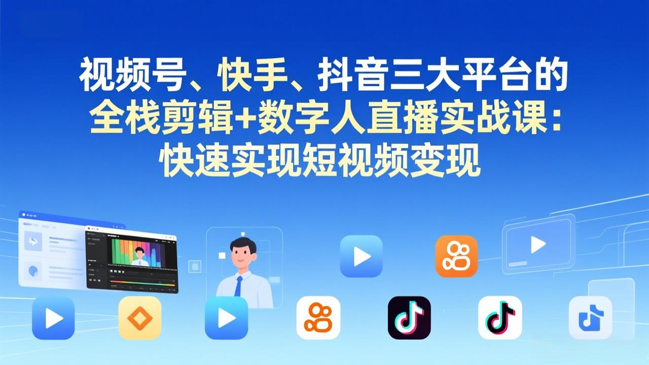 视频号+快手+抖音三大平台的全栈剪辑+数字人直播实战课-3月更新：快速实现短视频变现-点子口袋网