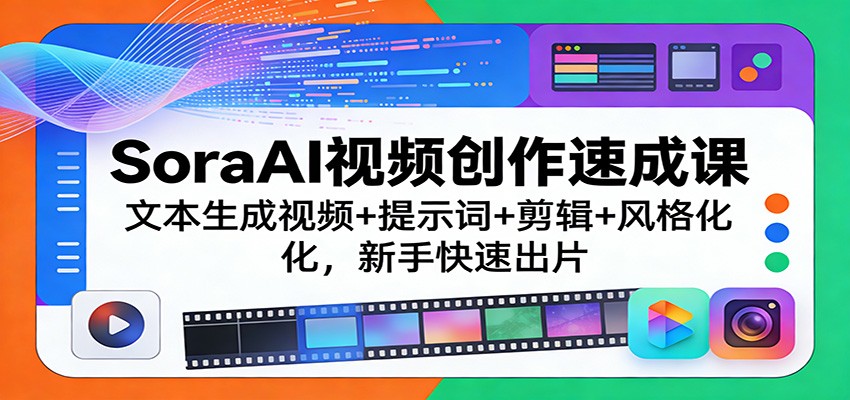SoraAI视频创作速成课：文本生成视频+提示词+剪辑+风格化，新手快速出片-点子口袋网