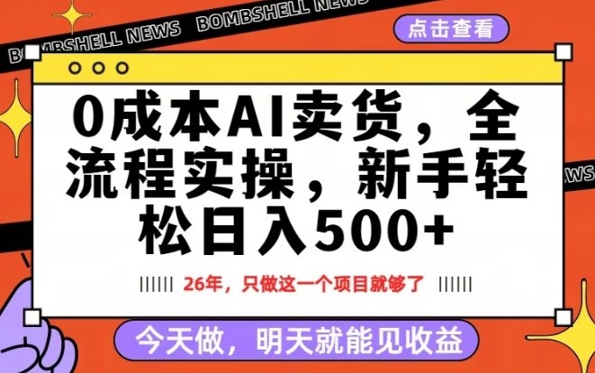 0成本AI卖货，每天十几分钟，新手轻松日入500+，隔天就能见收益【揭秘】-点子口袋网