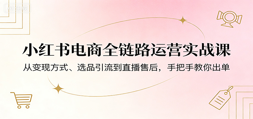 小红书电商全链路运营实战课：从变现方式、选品引流到直播售后，手把手教你出单-点子口袋网