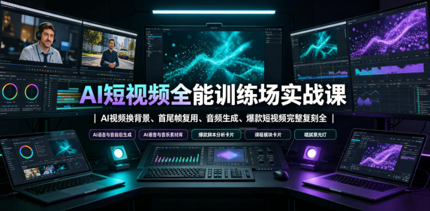 AI短视频全能训练场实战课｜AI视频换背景、首尾帧复用、音频生成、爆款短视频完整复刻全套实操教学-点子口袋网