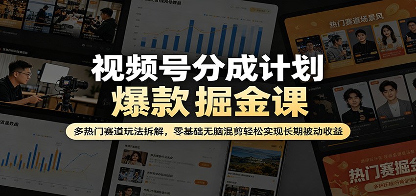 视频号分成计划爆款掘金课：多热门赛道玩法拆解，零基础无脑混剪轻松实现长期被动收益-点子口袋网
